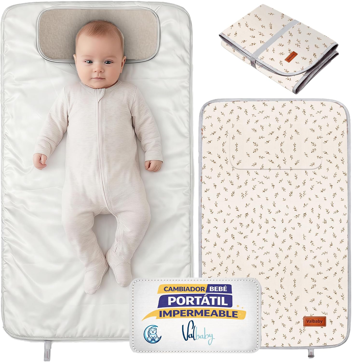 Cambiador Bebe Portatil Impermeable Plegable Acolchado Lavable de Hojas para Casa Fuera o Viaje Regalo Recien Nacido Cosas Accesorios Niño Niña Muda Fraldas para Pañales Changing Mat Baby Valbaby