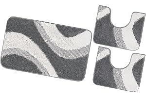 emmevi Tappeto Bagno Parure Set 3 Pezzi Morbido Shaggy Antiscivolo Lavabile mod.EVIA SET 3 PEZZI GRIGIO