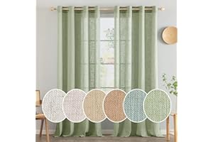 ‎MIULEE MIULEE Gardinen Vorhänge mit ösen Voile Vorhang kurz Modern Leinenoptik Halbtransparent Ösenvorhang für Wohnzimmer Kinderzimmer Raumteiler 2er Set Grün 225x140 cm