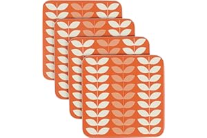 LAGO TERRA Set of 4 Leaf Print Drinks Coasters in Gift Box, Patterned Retro, Vintage - Auburn