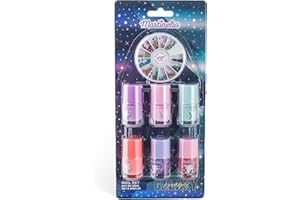 Martinelia Mini Set Manucure Enfant Galaxy - Coffret de 6 Vernis à Ongles Enfant & Différentes Paillettes - Mini Vernis à l'Eau Bleu, Rose, Violet et Orange + 2 Vernis Pailletés - Non Toxique