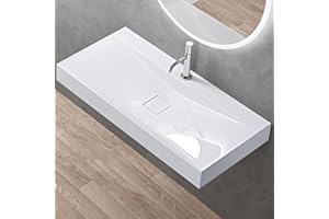 doporro Waschbecken Aufsatzwaschbecken Hängewaschbecken BTH: 100x48x10cm Weiß Mineralguss Waschtisch Waschplatz Colossum810