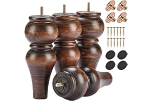 Btowin 8 Inch / 20cm Solid Wood Furniture Legs,4Pcs Couch Legs Wooden Bun Feet Sofa Feet with Threaded M8 Hanger Bolts &Mounting Plate &Screws for Sofa Cabinet Ottoman Armchair,Glaze