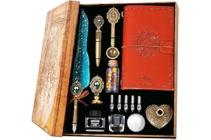 MPRINCE Quill Pen and Ink Set, Feather Calligraphy Set, Wax Seal Stamp, Beautiful Gift - Christmas Green