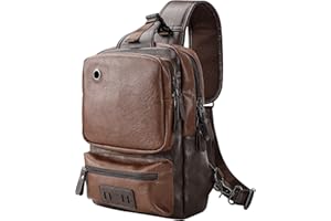 AONEGOLD Torebka Piersiowa Mężczyzna Mały Skóra Vintage Plecak PU Skórzana Torba Crossbody Torba Crossbody Port Ładowania USB Torby krzyżowe