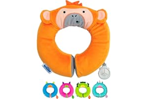 Trunki Kid's Travel Neck Pillow And Chin Rest | Support Sleepy Heads in the Car Seat, Plane, Bike or Pram | Yondi Small Mylo Monkey (Orange)