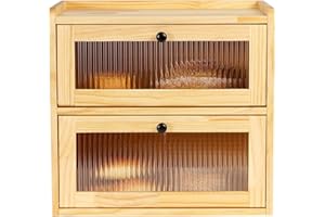 Lnopever Paneras Para Guardar El Pan Caja Grande De Madera Maciza Doble Panera Madera Para Guardar ReposteríA Con Puerta AcríLica MagnéTica Bread Bin (Tronco)
