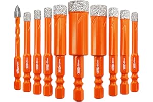 BGTEC Wiertła do płytek, wiertła diamentowe, 10 sztuk 6 mm x 4 8 mm x 2 10 mm + 12 mm + 14 mm diamentowa końcówka z węglika 6 mm płytki ceramicznej Granit marmur porcelanowy marmur