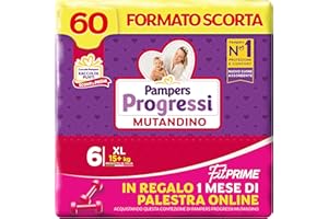 Pampers Progressi Mutandino & Fit Prime Extralarge, 60 Pannolini, Taglia 6 (15+ Kg)