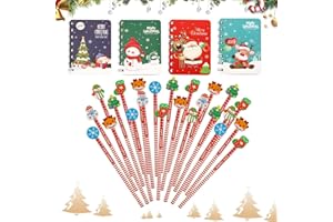 Ourdort Neuer Weihnachtsstifte 2025,24 Stück Weihnachten HB Bleistifte Mit Radiergummi Und Notizbuch,Radierbare Stifte Weihnachten,Holz Stifte, Cartoon-Muster, Party Gastgeschenk, Zufälliger Stil