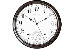 OCEST Vintage Wanduhr, 30.5 cm Innen/Außenuhr Retro Dekorativ Wanduhr Wasserdicht Wanduhr mit Thermometer Leise Batteriebetriebene Wanduhr für Schlafzimmer, Wohnzimmer, Küche, Garten, Pool, Terrasse