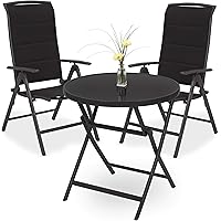 Brubaker Garten Sitzgruppe Milano - 1 Glastisch Klapptisch rund 70 cm Ø mit 2 Hochlehner Stühlen - Aluminium…