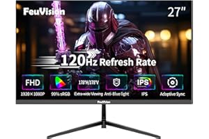 ‎FEUVISION FeuVision 27 Zoll Monitor, 120Hz, FHD 1080p, IPS Panel, Gaming Monitor, 4ms, Adaptive-Sync, VESA montierbar, Eye-Care, Rahmenlos Bildschirm, Blaulichtfilter, HDMI, VGA (PS5 unterstützt 60 Hz)