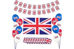 BUSCANDO British Union Jack Flag Bunting VE Day 80th Decorations VE Day Union Jack Hand Flags Union Jack Balloons Union Jack British Decorations Large Great Britain Flag 5 x 3ft Sports Decoration