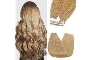 Silk-co 24inch Tape in Hair Extensions 100% Real Straight Human Hair Extension 10pcs Straight Remy Hair Seamless #27 Dark Blonde
