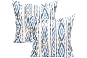 TRESMESTRES Fundas de Cojines para Sofá de Jardín, Terraza y Salón y Fundas de Cojines para Cama Decorativos - Ikat Mediterráneo - Cubierta de Cojín 40x40 cm - Set de 2, Celeste