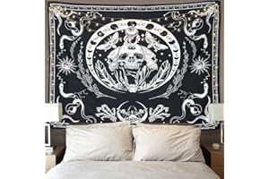 Dremisland Crâne Tapisserie Murale Squelette Noir et Blanc Tapisserie Serpent Moth Tapisserie Mandala Lune Tenture Murale pour Chambre Esthétique Dortoir Décor