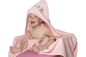 ‎ZOLLNER ZOLLNER Baby Kapuzenbadetuch, Kapuzenhandtuch, 100x100 cm, Baumwolle, rosa