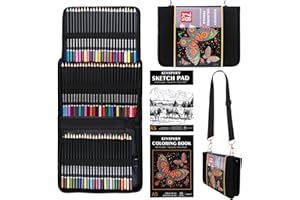 ‎KINSPORY KINSPORY 78-teilige Buntstifte Set mit 3,0 mm weichen Minen, 50-blatt 3-farbiges Skizzenbuch, Farbstifte mit verstellbarem Schultergurt - Geschenk für Erwachsene Anfänger Teenager Mädchen Jungen