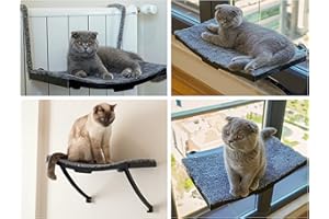 BAZERGA 4in1 Hamac pour Chat- Fenêtre Marbre Radiateur Mur - Lit de Siège de Fenêtre Chat avec Ventouse à Bouton Facile à Installer Hamacs Chats Durable, Solide 6 Puissantes Ventouses Jusqu'à 15 kg ,46*33 cm