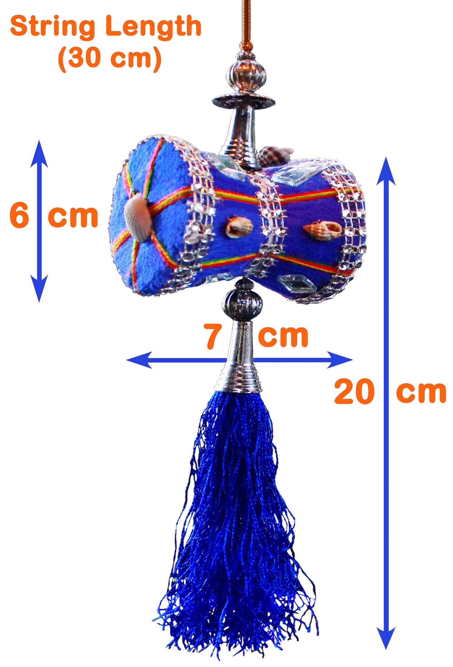 U & U UNIQUE UTILITIES Car Mirror Hanging Interior Decor Accessories,Velvet Cloth handmade Car Decoration Damru,7x6x6cm; Blue - Image 6