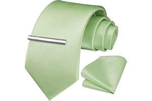 HISDERN Cravatta da Uomo e Fazzoletto da Taschino Classico Cravatta da Matrimonio Solida con Fazzoletto e Fermacravatta