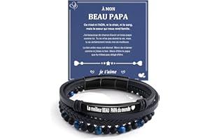 VGWON Cadeau pour Homme Bracelet cuir VéRitable avec Pierres Naturelles, Cadeau pour Couple Mari Petit-Ami Fils Papa Grand pere, Cadeau pour Saint-Valentin Fete des Peres NoëL Anniversaire