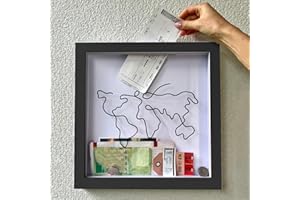 HOIDOKLY Adventure Archive Box, Travel Shadow Box, Ticket Shadow Box with Slot, 8/12Inch Memory Boxes for Keepsakes, Ticket Holder with World Map and Plane Design, Theatre Gifts (20cm*20cm, Black)