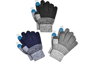 OKIDSO Gants Magiques Thermiques D'Hiver Pour Enfants - 3 Paires Mitaines Tricotés Extensibles Ecran Tactile Gants Pour Enfants Molleton Epais Et Chauds Gant Pour GarçOns Filles Tout-Petit