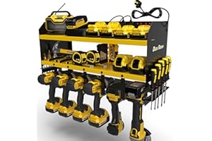 Toolganize Garage Power Tool Organiser, Wall-Mounted Storage Rack & Charging Station, Heavy-Duty for Workshop & Garage Tools, Large 6-Pack Size, Yellow.