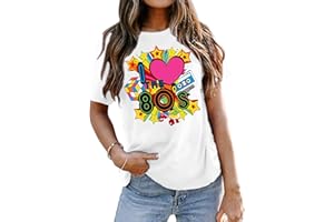 tiorhooe 80s T Shirts Women Retro 80s 90s Theme Party T-Shirt 80s 90s Fancy Dress Costume Outfits Tops