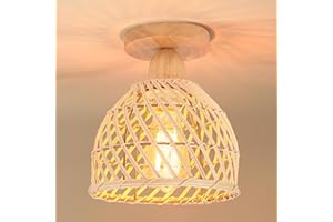 iDEGU Rétro Plafonnier en Bois et Bambou Lustre Industriel E27 Luminaire Abat-Jour Design Spirale Cage Lampe Suspension Vintage LED Éclairage de Plafond pour Chambre Salon Entrée Couloir Café (20cm)