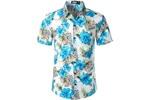 JOGAL Mens Flowers Hawaiian Shirts Short Sleeve Casual Button Down Beach Shirt
