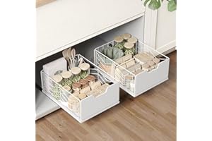 NETEL 2 piezas Organizador de Gabinete Extraíble,No Drill con,Organizador de Cajones de Cocina,Cajones Extraibles para Cocina,Adecuado para cocina/baño, etc,40×30×17.5 cm