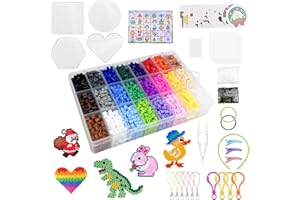 Cigrubo 6300 Bügelperlen Set 24 Farben, 5mm Steckperlen, Perlen Bastelset mit Sortierbox, Bügelperlen Platten, Bügelpapier, Muster, für Geburtstag Weihnachten Geschenk Kinder ab 6 Jahre DIY