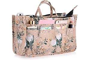 IGNPION Organizer na torebki z wkładką z nadrukiem, 13 kieszeni, rozciągliwa podszewka, zamek błyskawiczny, organizer na pieluchy z uchwytem (pomarańczowo-różowy kwiat)