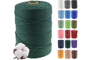Klhamky Hilo Macrame 3mm x 500m, 100% Algodó Cordel Hilo Natural, Cuerda Macrame de Algodón Suave de 4 Hilos, para Manualidades para Colgar Plantas, Macrame Pared, Macrame Cortinas,Verde negruzco