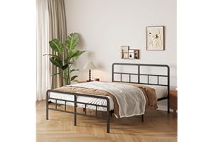 Yicensen Small Double Bed Frame with Headboard and Footboard 120x190 cm, Black Small Double Platform Bed with Heavy Metal Slats for Stable Support, No Box Spring Needed, Noise Free, Easy Assembly