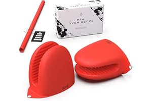 WAFE Mini Oven Gloves for Air Fryer - 2 Silicone Finger Gripper Kitchen Mitts - Heat Resistant Pinch Covers for Cooking, BBQ, Grilling - One Size Fits All Double Hand Pot Holder w/Oven Rack Protector