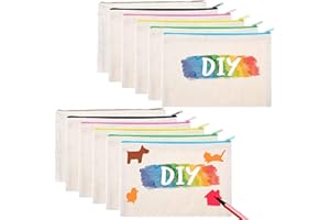 KWHSUN DIY Blanko Stoffbeutel,12 Stücke Federmäppchen zum Bemalen,Mäppchen zum bemalen,Tasche zum Bemalen Kinder,Segeltuch Kosmetiktasche,Stoffbeutel Klein für Schule Arbeit Reisen,21 x 12 cm