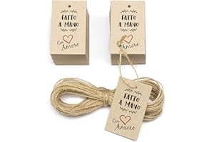 TRASHY WORLD 150 etichette fatto a mano, in italiano, con corda di iuta, 60 x 35 mm, piccole schede sospese con foro, cartoncino 100% riciclato (handmade with love)