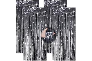 Qiuruoo 4 Stück Lametta Vorhang Schwarz Deko, Quastenförmige Glitzervorhang für Partydekoration, Geburtstagsdekoration, Casino Deko (1m*2m)