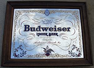Budweiser Lager The World Renowned Beer Mirror Sign Amazon Co Uk Home Kitchen