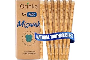 Premium Natural Miswak Sticks for Oral Hygiene - Organic Chewable Siwak Toothbrush - Fresh Breath - Eco-Friendly Wooden Dental Stick - Pack of 12 - ORINKO