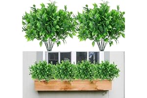 ‎GGISUI GGISUI 10pcs Kunstpflanzen Wetterfest Grün Künstliche Pflanzen Sträucher UV-beständige Plastikpflanzen Grünpflanzen mit Blätter für Haus Garten Balkonkasten Küche Badezimmer Deko Tischdeko