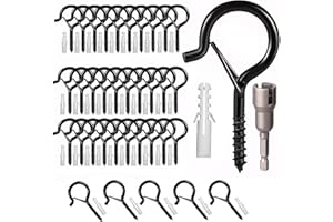 EnjoyThink Outdoor Light Hooks - 35Pcs Q-Hanger‍ Screw Ho​oks for Outdoor String Lights - Wall Cabinet Ceiling EyeHooks - Q-Hanger Hooks with Safety Buckle - Ceiling HookScrew for Plants Hanging