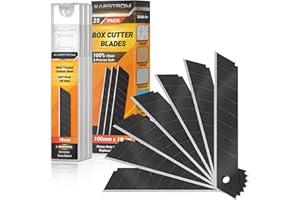 KapStrom Cutter Knife Blades (Black, 25 Pack) Sharp Utility Knife Replacement Blades, 18mm Heavy Duty Carbon Steel Snap Off Blades