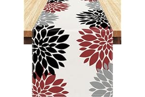 VELVHOM Runner da Tavola Estate Runner Rosso Dalia Runner Geometrico Runner Tavola Moderno Decorazione da Tavolo in Lino Lavabile Runner per Cucina Tavolo da Pranzo Agriturismo 40x140cm