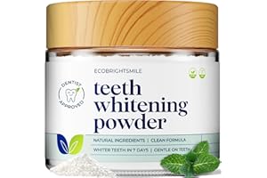 EcoBrightSmile Teeth Whitening Powder - Dentist-Approved Natural Tooth Whitener - Enamel-Safe & Sensitivity-Free Formula - Coffee, Tea, Wine & Smoking Stain Remover - Gel Mint Flavour - 6 Month Supply
