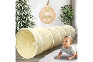 LIONHERZ® Play Tunnel for Children, 100% Cotton with Velcro Fasteners, Crawling Tunnel, 180 cm x 46 cm, Foldable Pop-up Crawling Tunnel, Play Tent (Cream White)